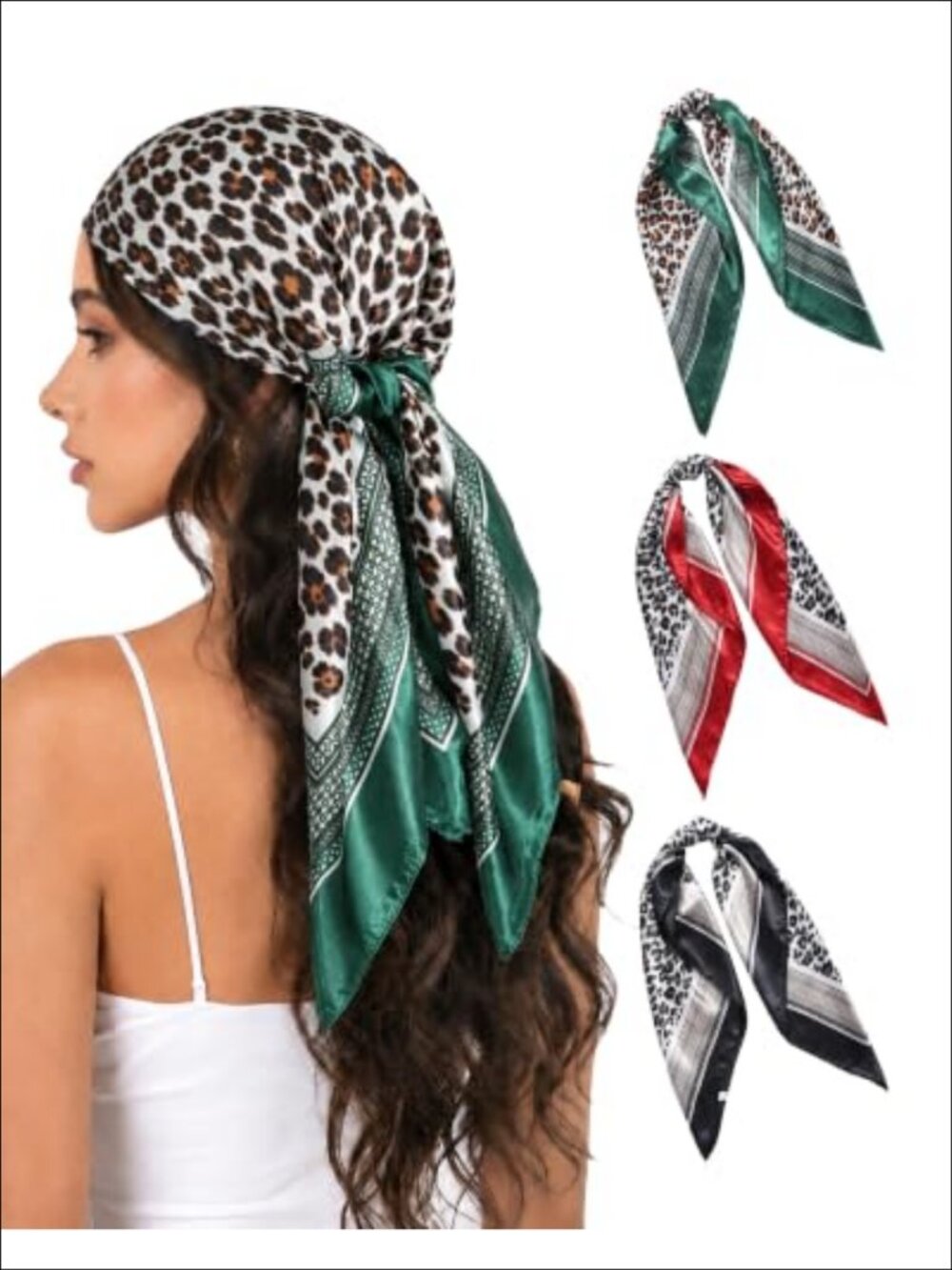 Silky Satin Hair Scarf 35x35 Square Bandana Set Women